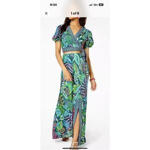 Lilly Pulitzer Sailynn Maxi Set Top Crop Top Skirt Sunshine Jungle Green Small